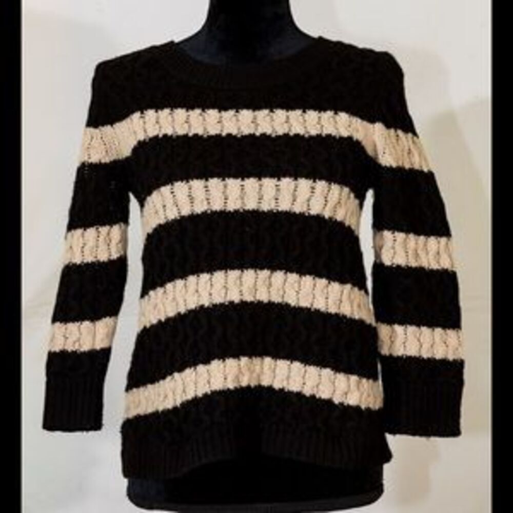 J. Crew women XS‎ pull over sweater merino wool  black brown striped